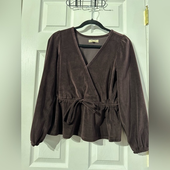 Madewell Elegant Velvet Dark Purple Wrap Top (XS) - Picture 5 of 15